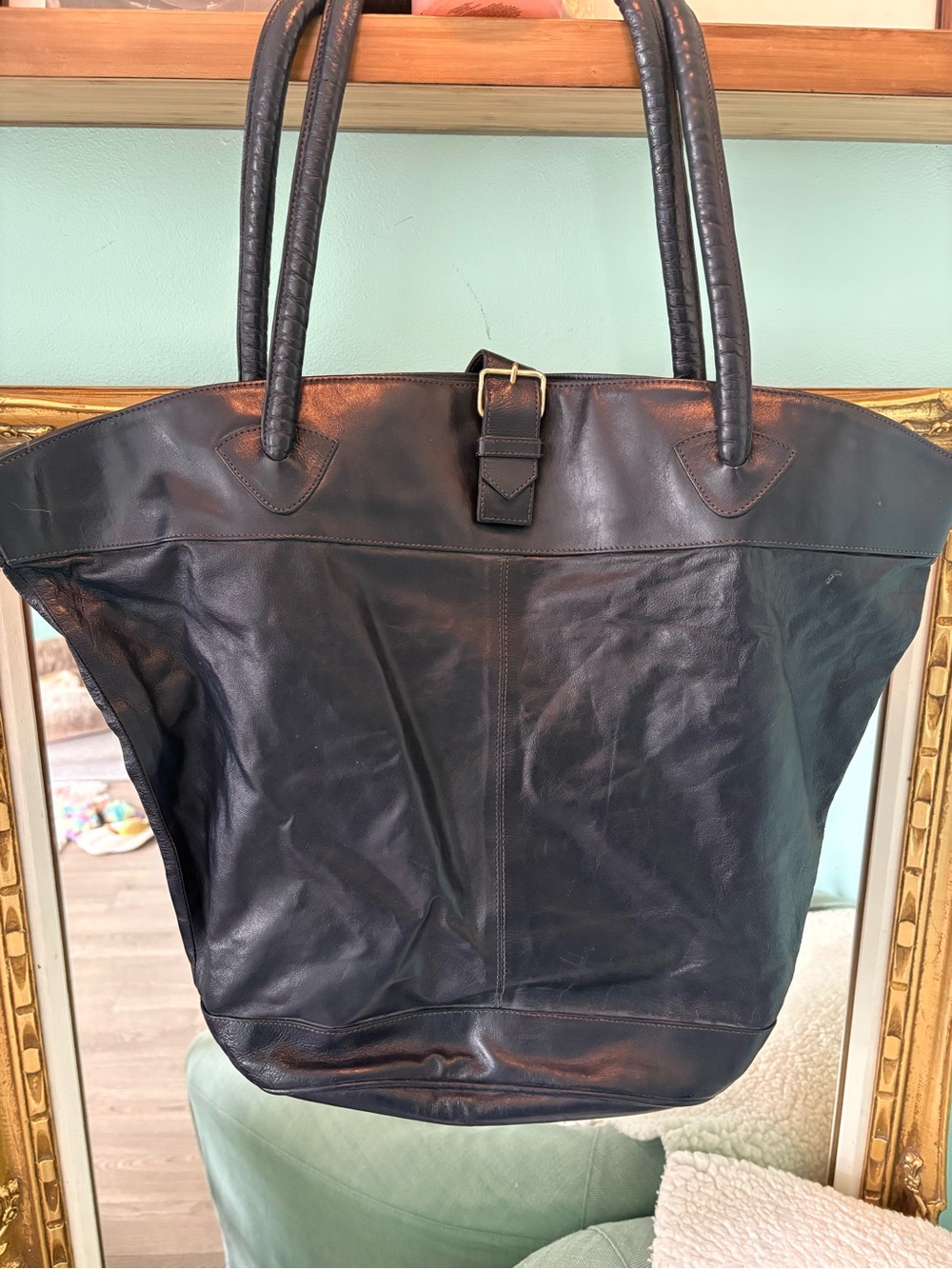 Navy Blue Vegan Leather Tote Bag - Classic Everyday Carry